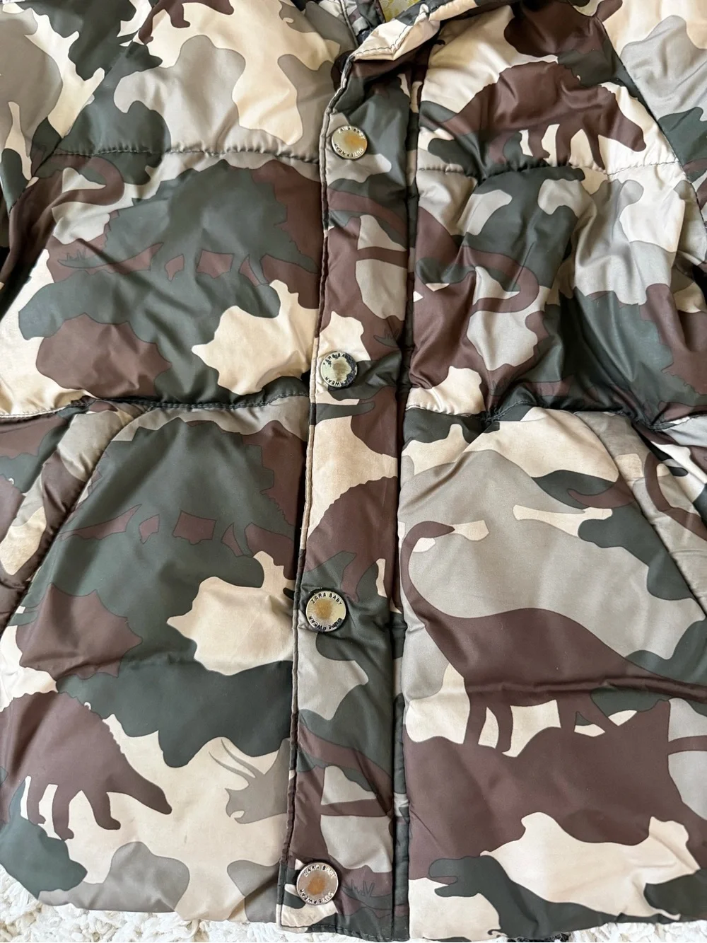 Zara Kids Camo Puffer Jacket in Brown & Green 3-4Y